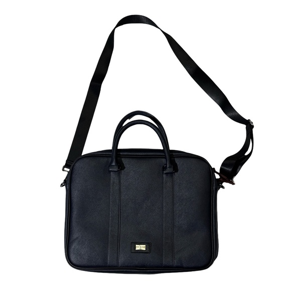 Ted Baker Other - Ted Baker mens dark blue leather messenger laptop shoulder bag brief case EUC
